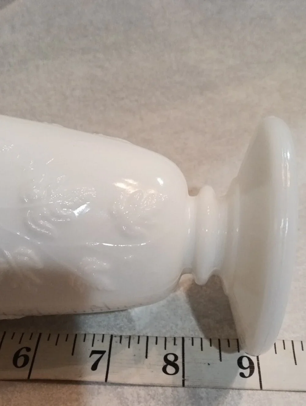 White Milk Glass Pedestal Vase with Grape Motif
